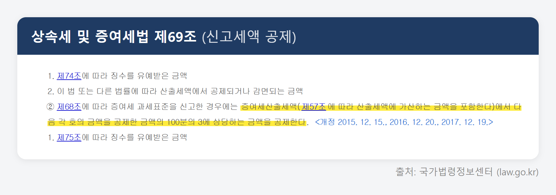 상속세 및 증여세법 제69조 원문 (국가법령정보센터)